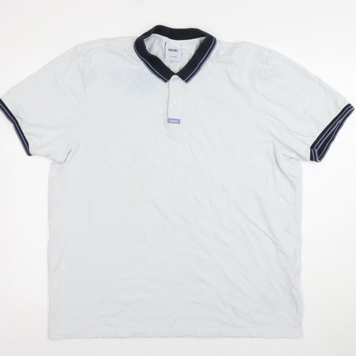 Diesel Men's White Cotton Polo Shirt 2XL Regular Fit