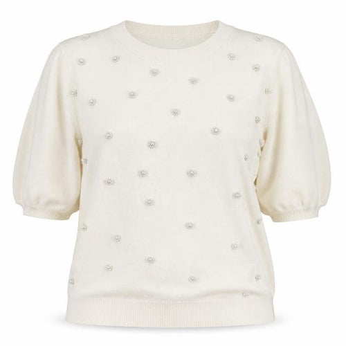 Savida Women’s Ivory Beaded Short Sleeve Knit Top Size 12
