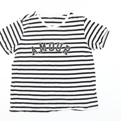 Dunnes Stores Women's Black White Striped Amour Cotton T-Shirt Size 14