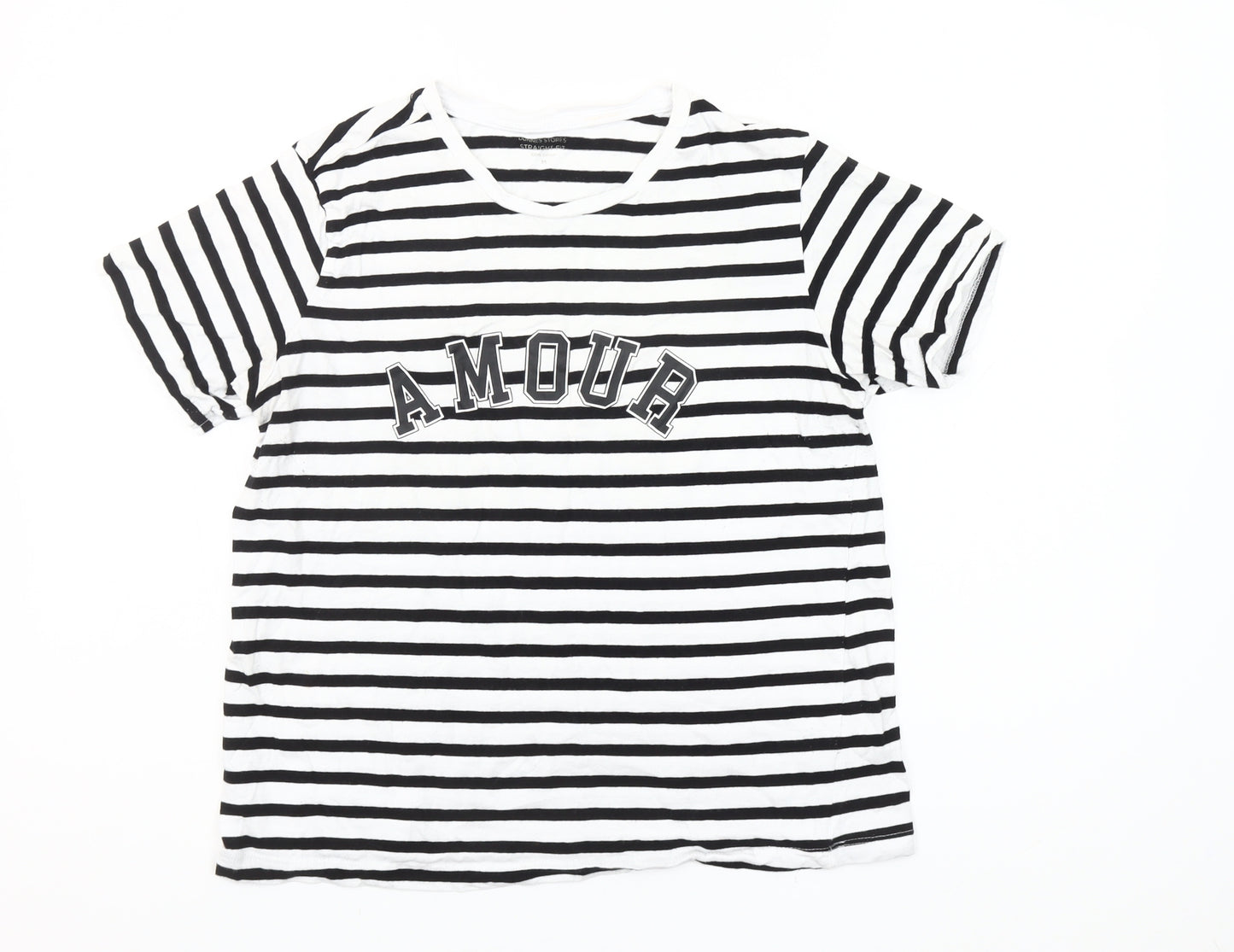 Dunnes Stores Women's Black White Striped Amour Cotton T-Shirt Size 14