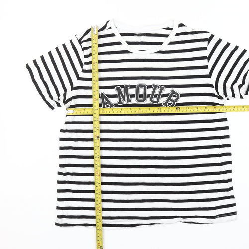 Dunnes Stores Women's Black White Striped Amour Cotton T-Shirt Size 14