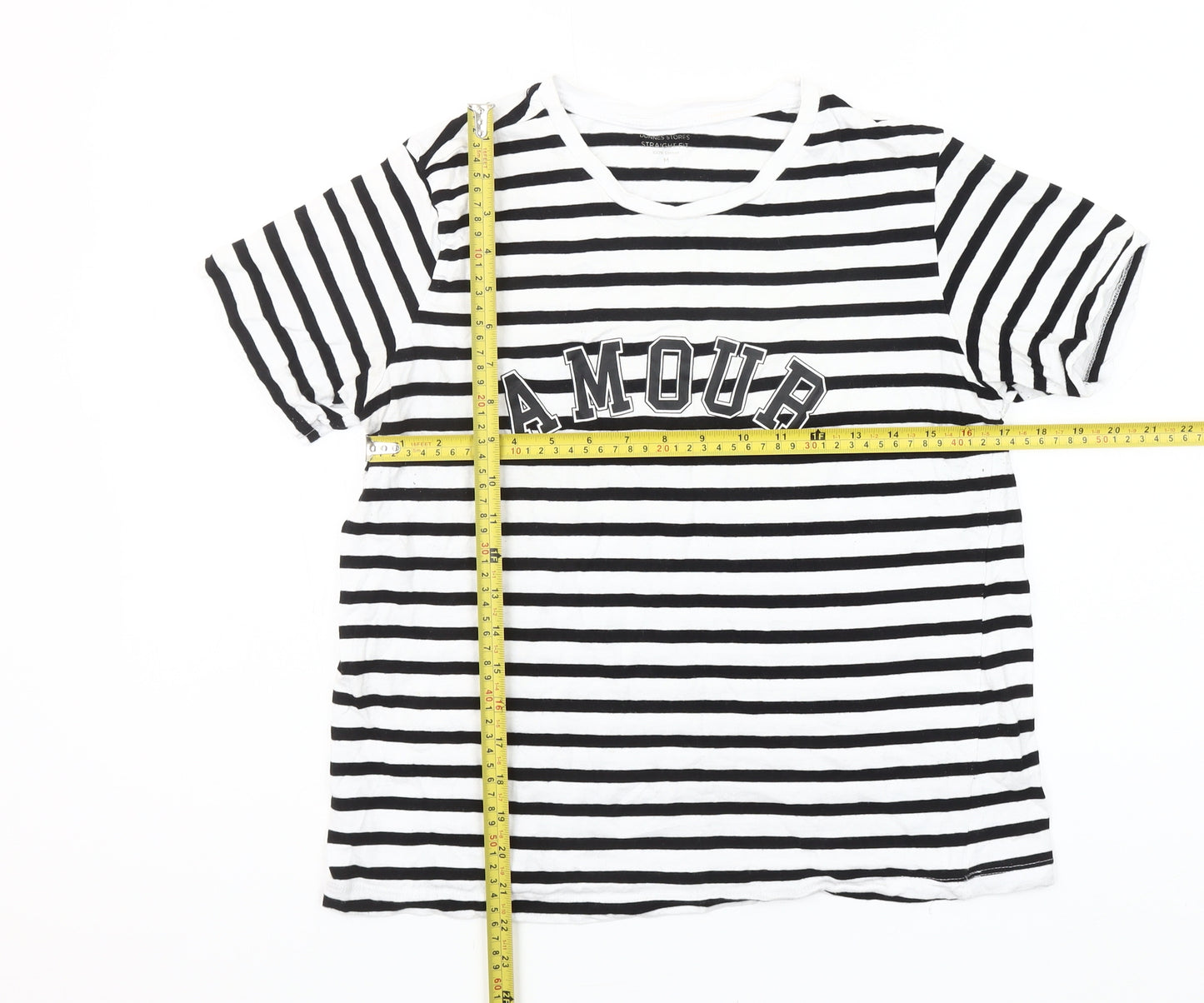 Dunnes Stores Women's Black White Striped Amour Cotton T-Shirt Size 14
