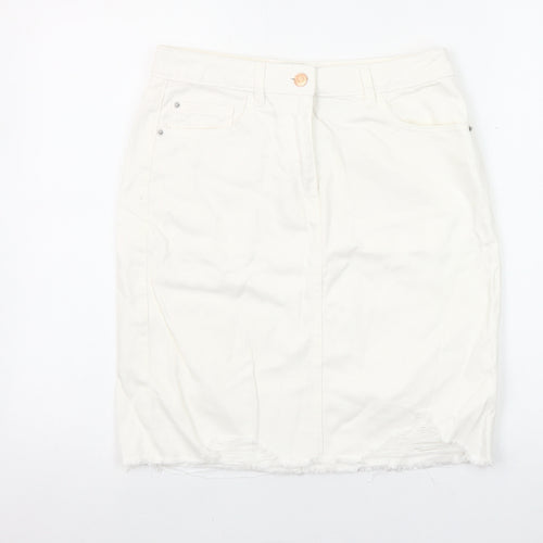 Next Women Ivory Denim Pencil Skirt Size 10 Tall Cotton Knee Length