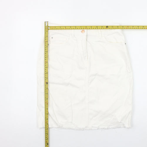 Next Women Ivory Denim Pencil Skirt Size 10 Tall Cotton Knee Length