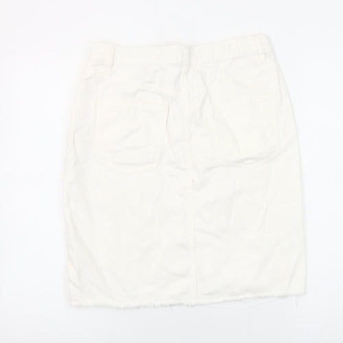 Next Women Ivory Denim Pencil Skirt Size 10 Tall Cotton Knee Length