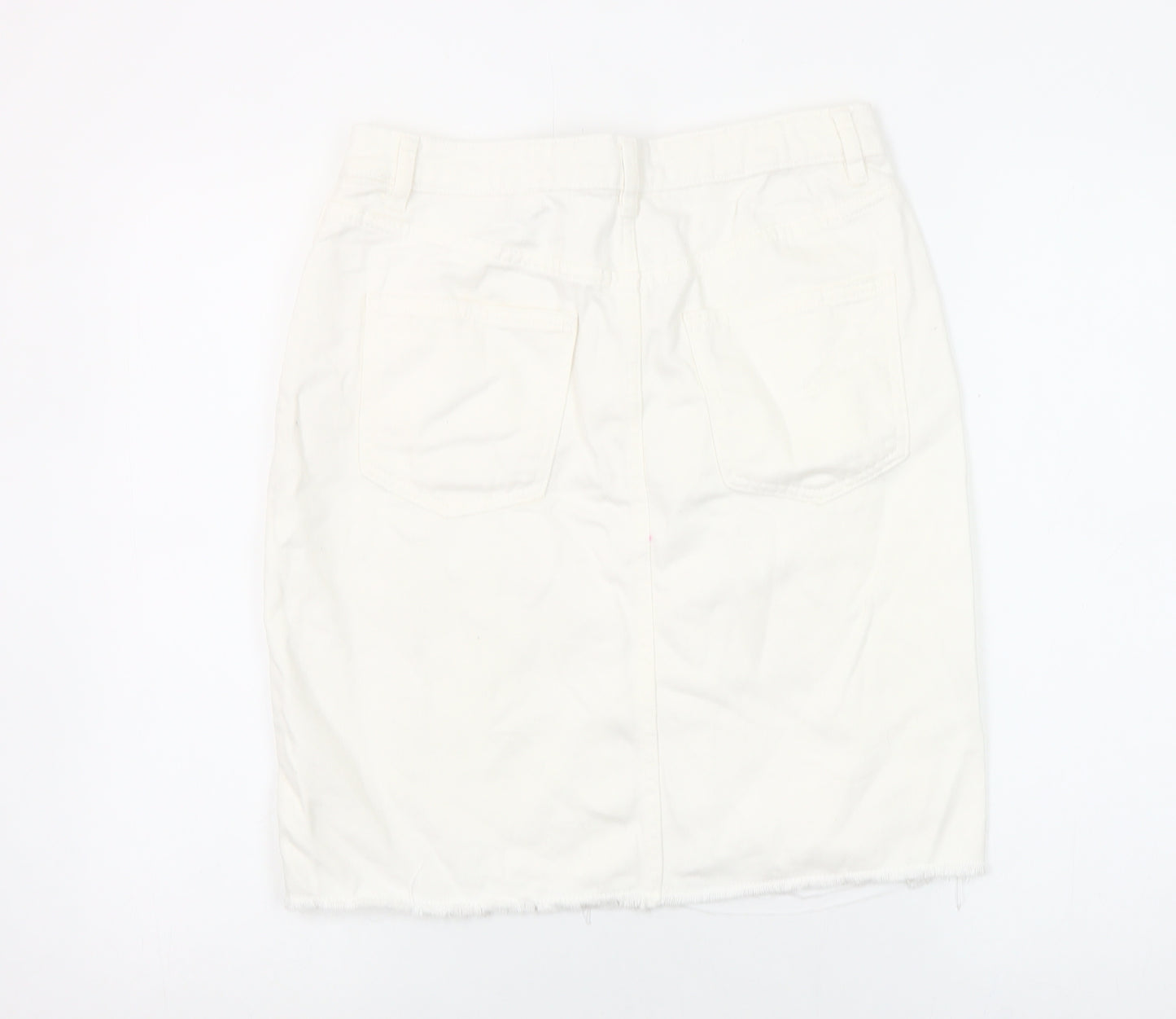 Next Women Ivory Denim Pencil Skirt Size 10 Tall Cotton Knee Length