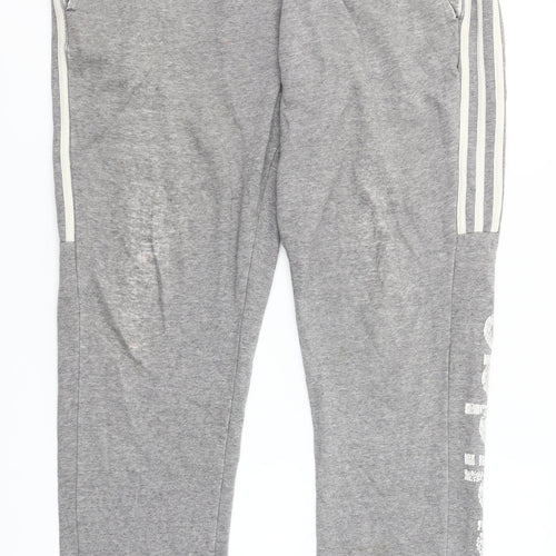 Adidas Men's Grey Jogger Trousers M Regular Fit Cotton Blend
