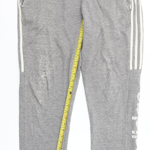 Adidas Men's Grey Jogger Trousers M Regular Fit Cotton Blend