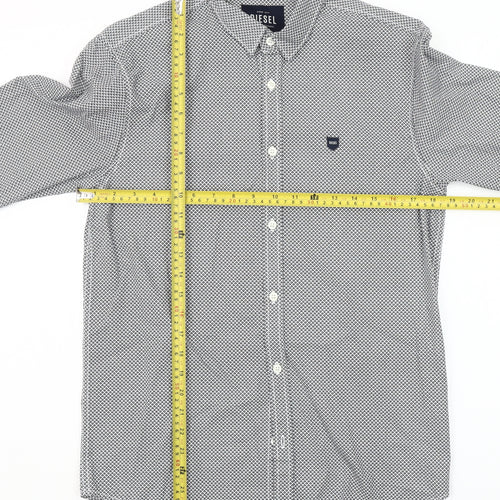 Diesel Men's Black Geometric Long Sleeve Slim Fit Button-Up Shirt M