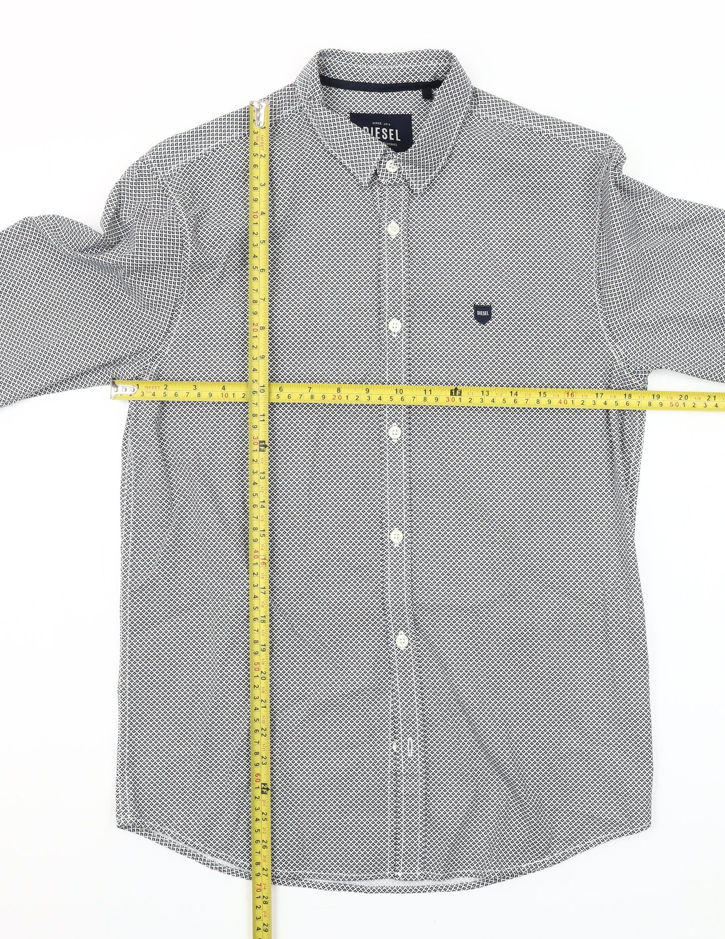 Diesel Men's Black Geometric Long Sleeve Slim Fit Button-Up Shirt M