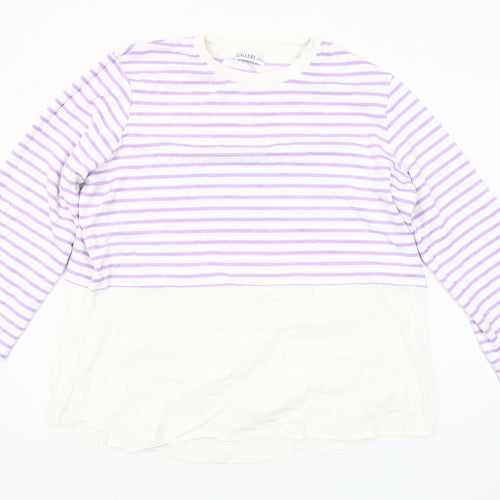 Gallery Women Lilac White Striped Pullover Sweatshirt Size L