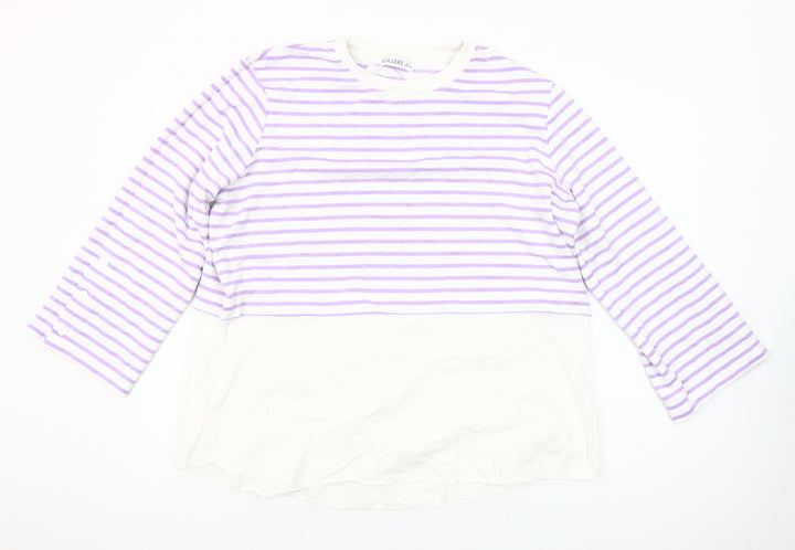 Gallery Women Lilac White Striped Pullover Sweatshirt Size L
