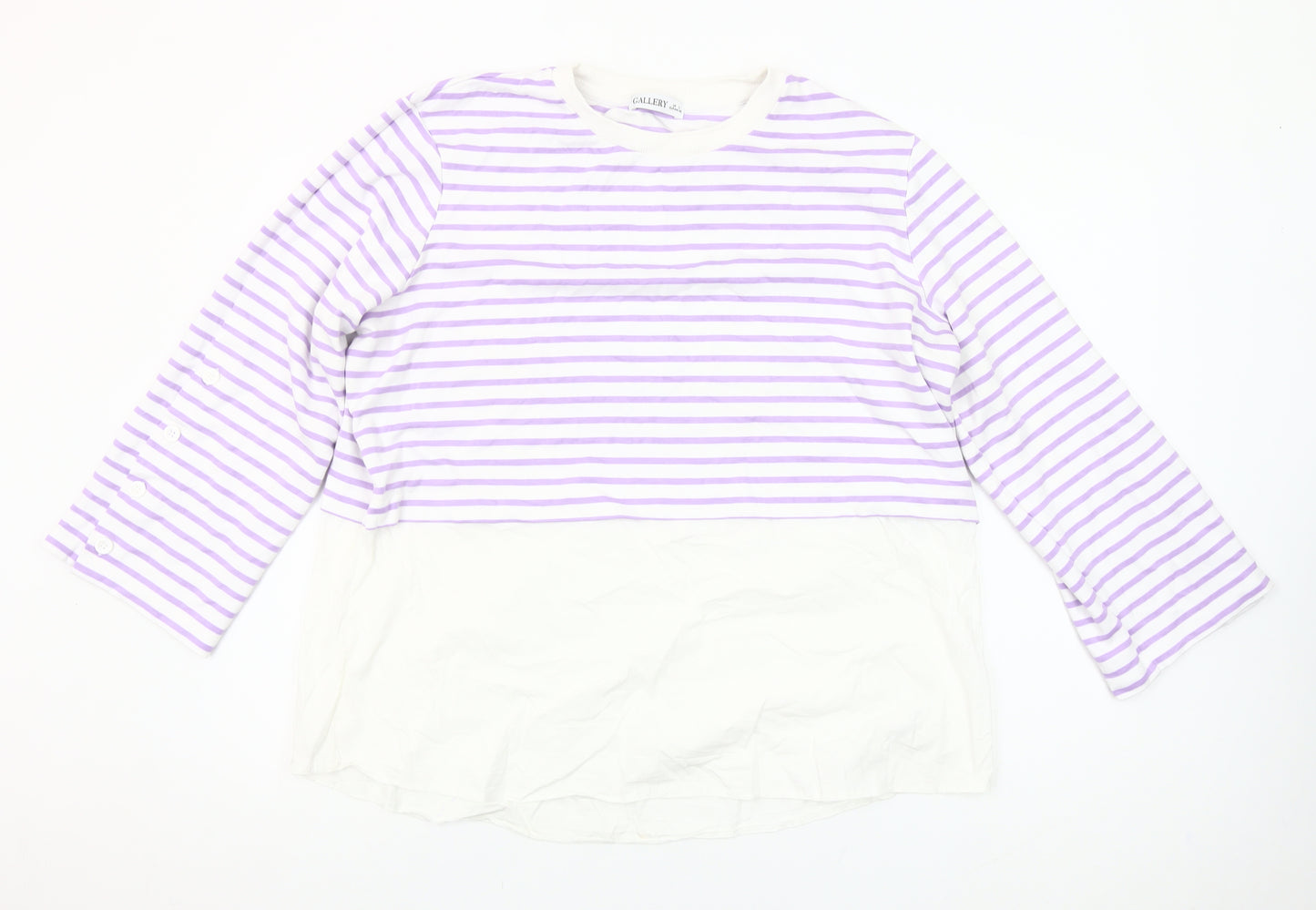 Gallery Women Lilac White Striped Pullover Sweatshirt Size L