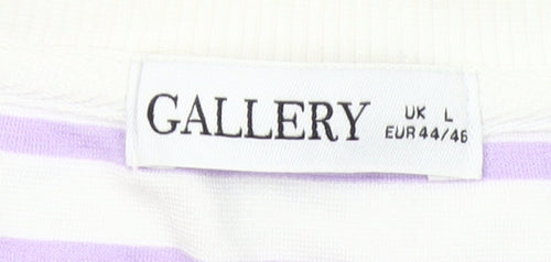 Gallery Women Lilac White Striped Pullover Sweatshirt Size L