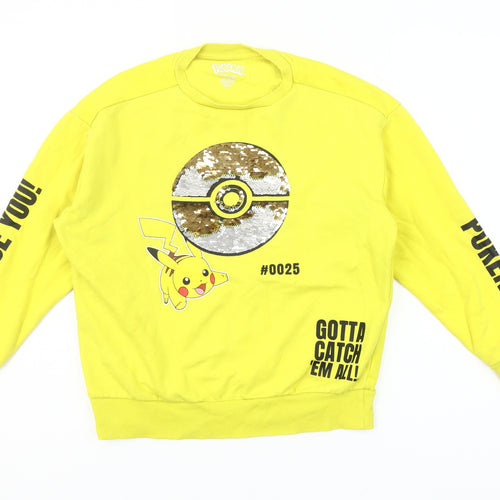 Pokémon Girls Yellow Pikachu Sequin Pullover Sweatshirt 9-10 Years
