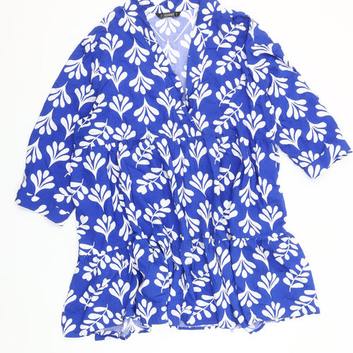 Dunnes Stores Women’s Blue Floral Ruffle Short Dress Size XL