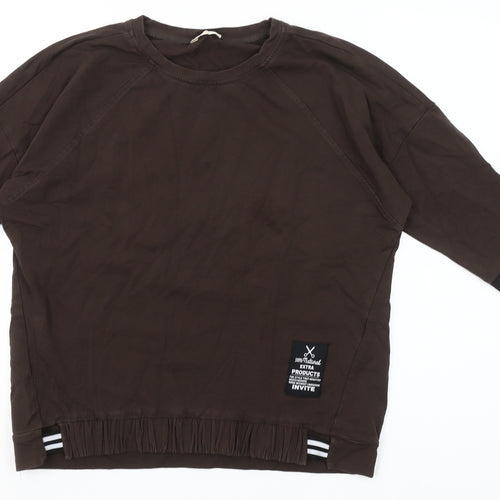 Megi Collection Women Brown Cotton Blend 3/4 Sleeve Pullover Sweatshirt S-M