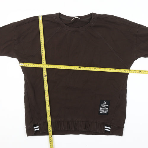 Megi Collection Women Brown Cotton Blend 3/4 Sleeve Pullover Sweatshirt S-M