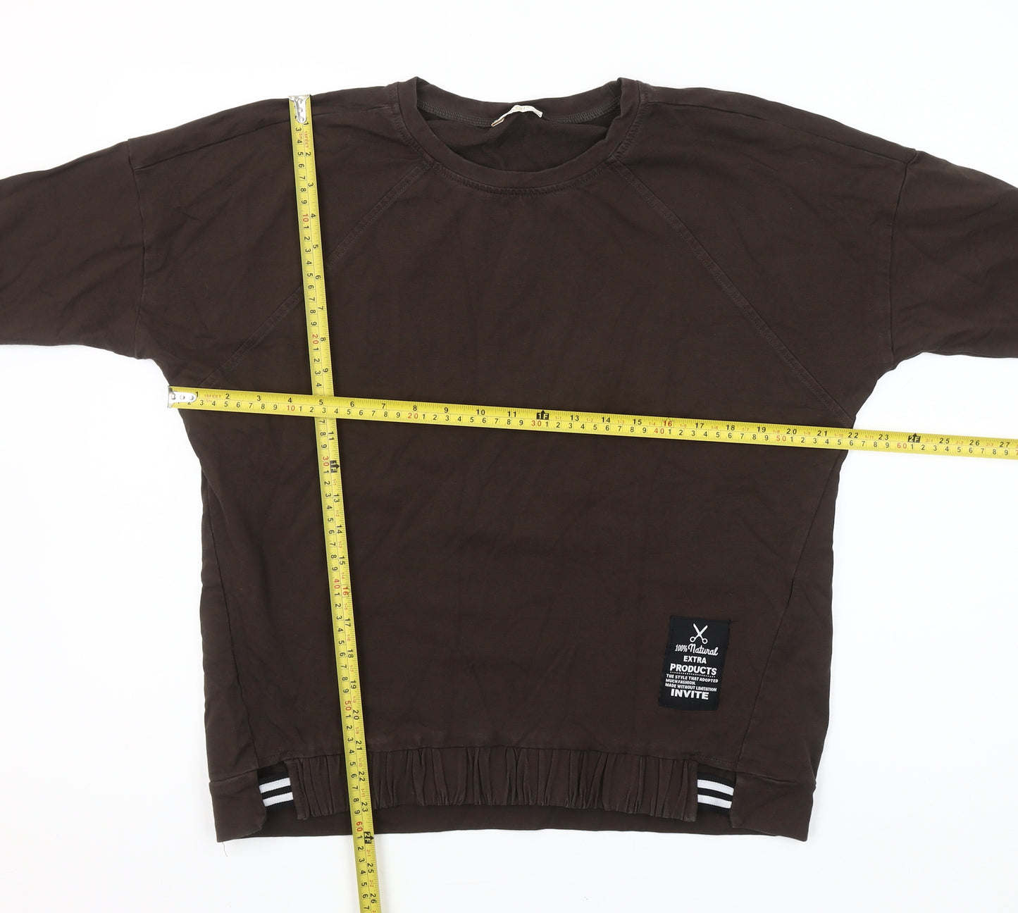 Megi Collection Women Brown Cotton Blend 3/4 Sleeve Pullover Sweatshirt S-M