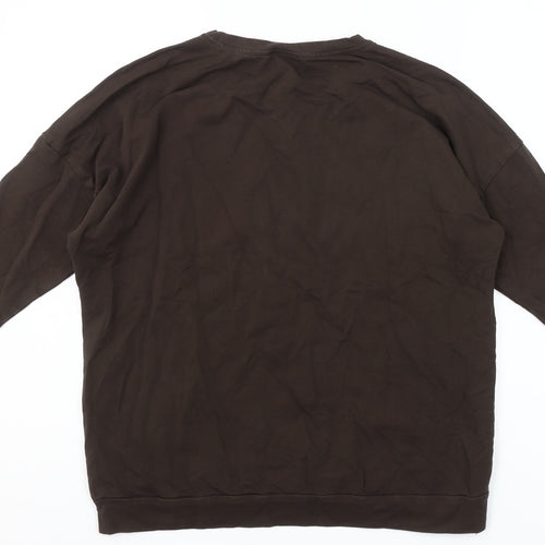 Megi Collection Women Brown Cotton Blend 3/4 Sleeve Pullover Sweatshirt S-M