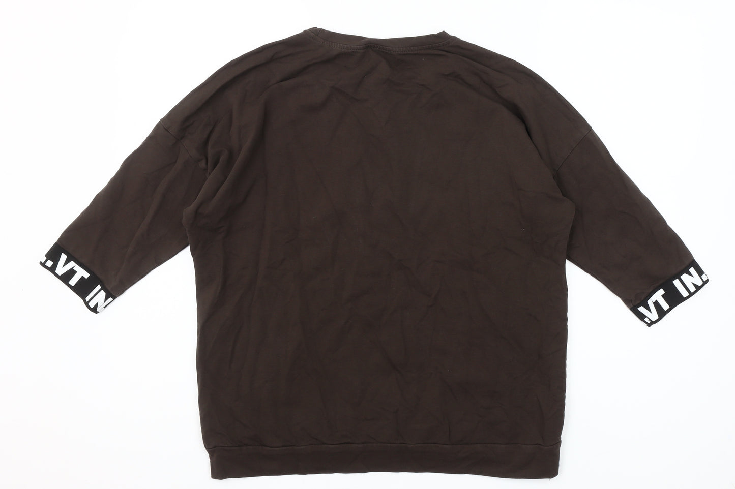 Megi Collection Women Brown Cotton Blend 3/4 Sleeve Pullover Sweatshirt S-M