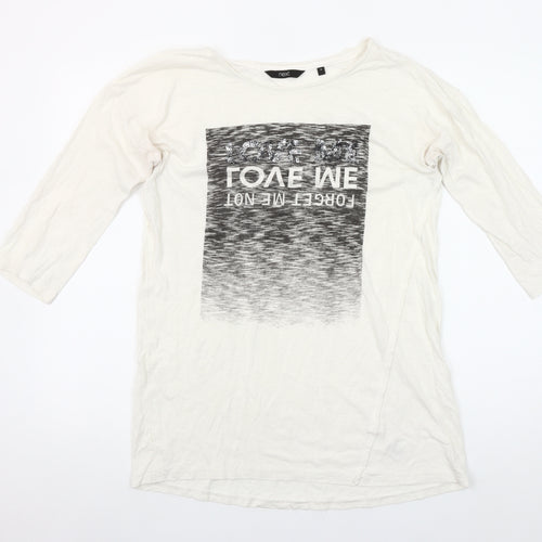 Next Women’s Ivory 3/4 Sleeve 100% Cotton Graphic T-Shirt Size 10