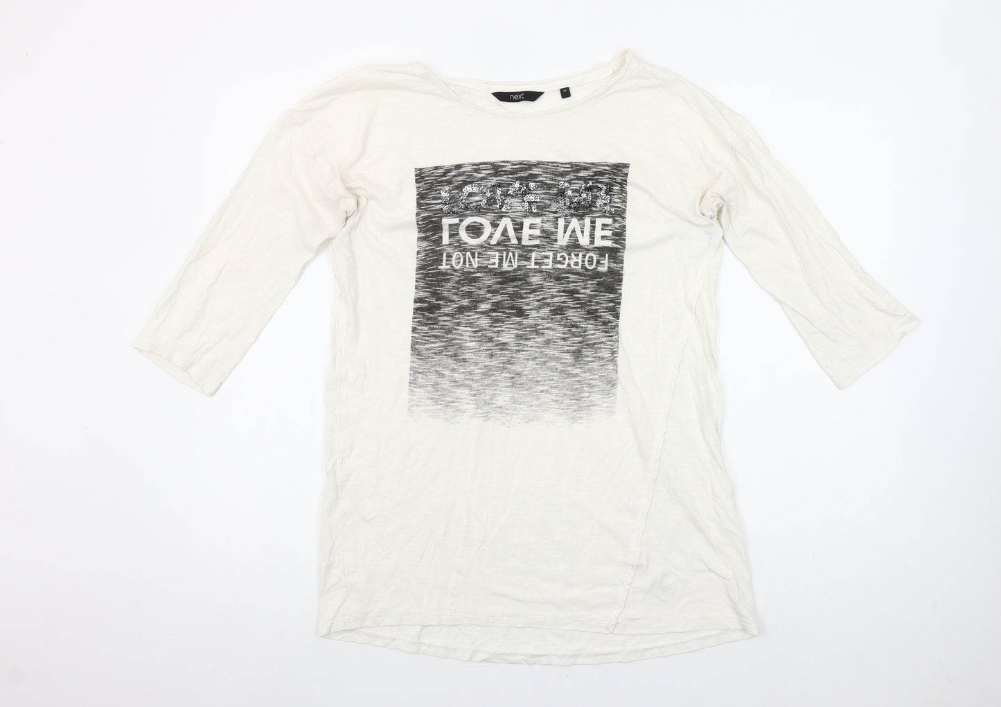 Next Women’s Ivory 3/4 Sleeve 100% Cotton Graphic T-Shirt Size 10