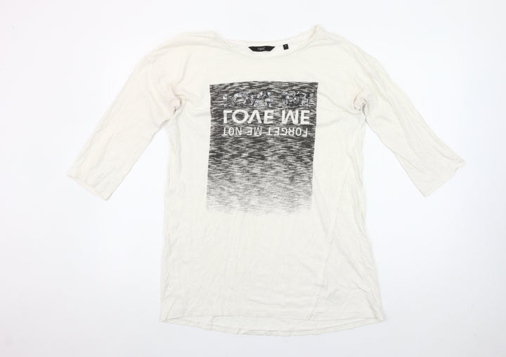 Next Women’s Ivory 3/4 Sleeve 100% Cotton Graphic T-Shirt Size 10