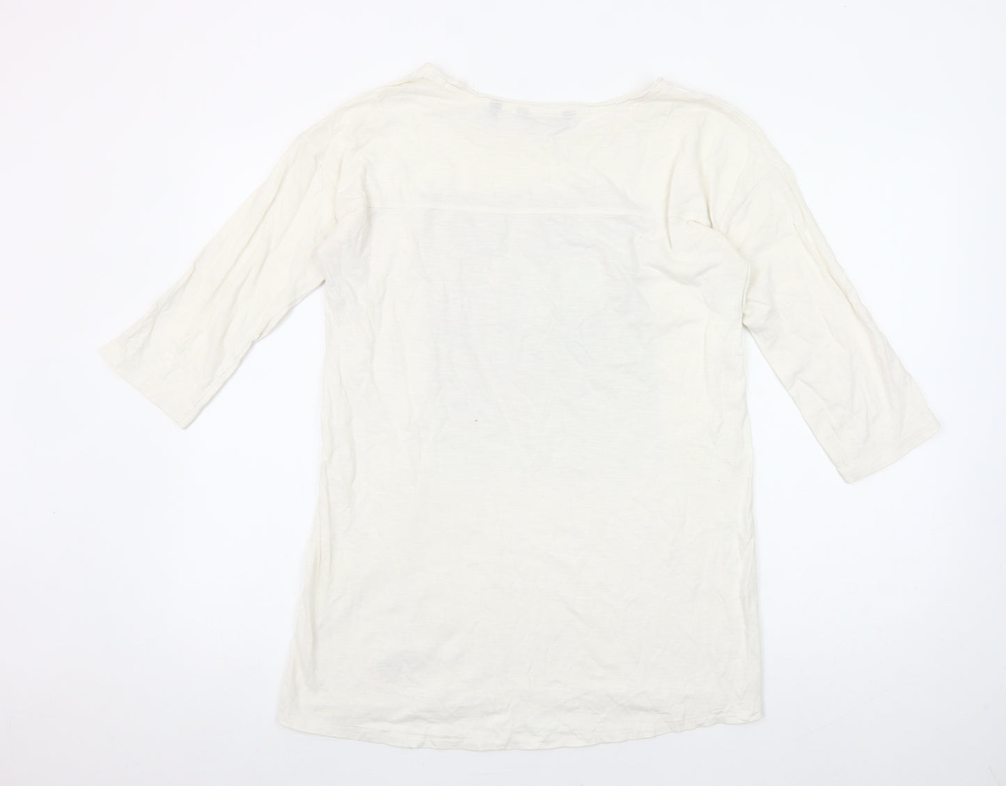 Next Women’s Ivory 3/4 Sleeve 100% Cotton Graphic T-Shirt Size 10