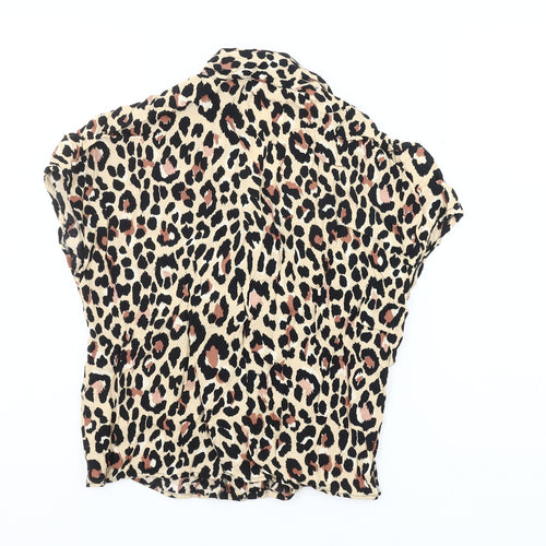 Bershka Womens Beige Leopard Print Cropped Blouse XS