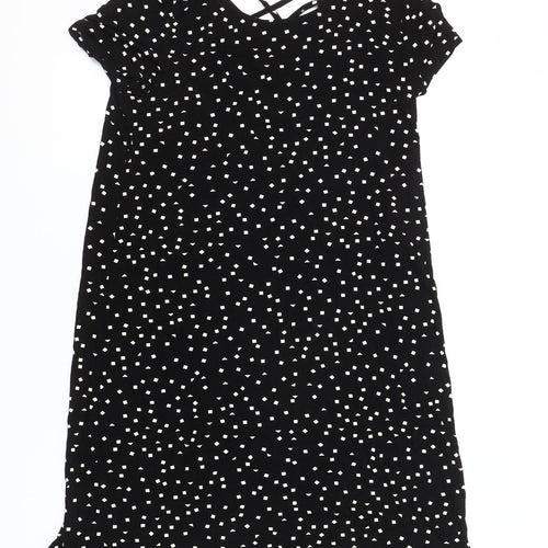 ONLY Women’s Black Geometric Shift Dress Size M Short Sleeve Casual