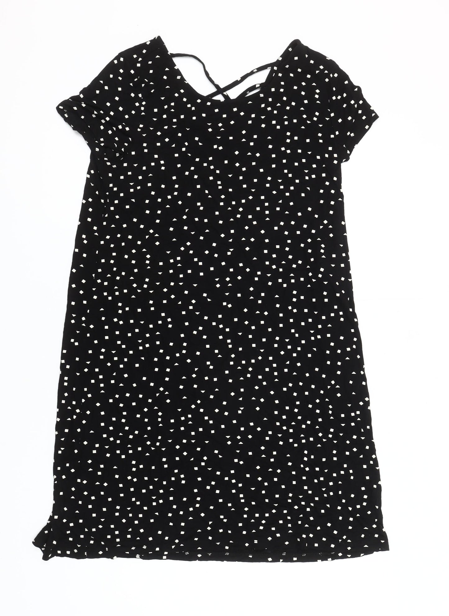 ONLY Women’s Black Geometric Shift Dress Size M Short Sleeve Casual