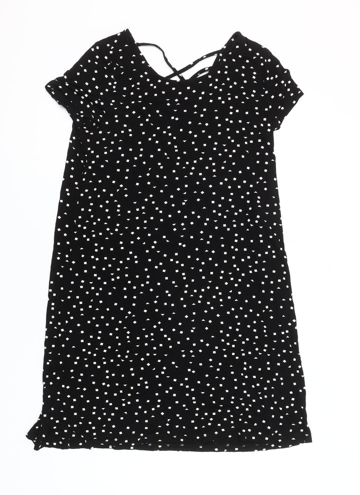 ONLY Women’s Black Geometric Shift Dress Size M Short Sleeve Casual