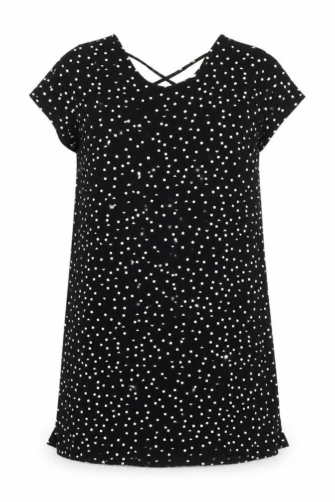 ONLY Women’s Black Geometric Shift Dress Size M Short Sleeve Casual