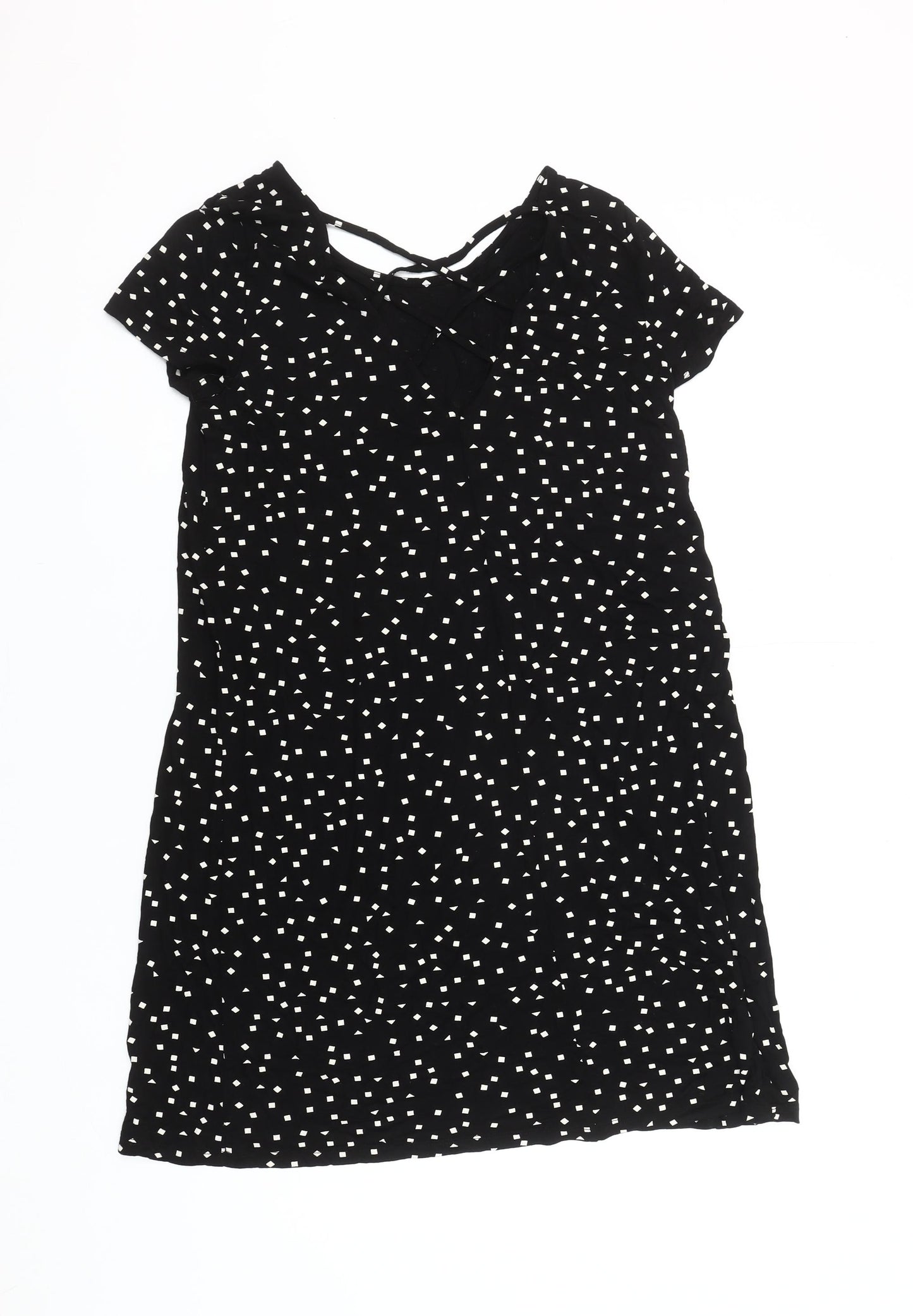 ONLY Women’s Black Geometric Shift Dress Size M Short Sleeve Casual