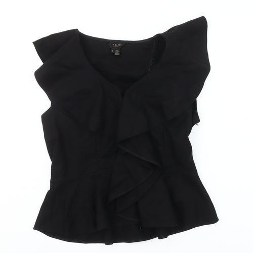 Ted Baker Women's Black Ruffle Wrap Blouse Size 12