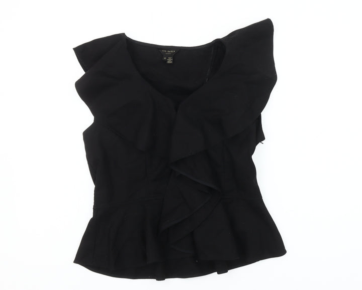 Ted Baker Women's Black Ruffle Wrap Blouse Size 12