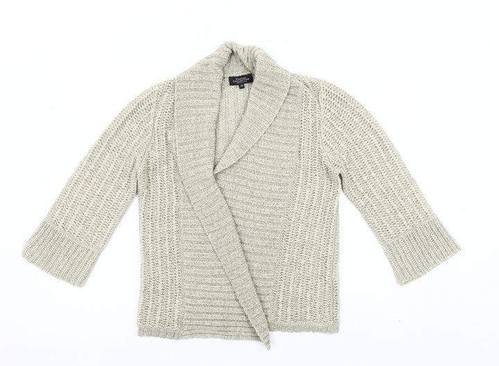 Debenhams Women Beige Open Knit Cardigan Size 10 3/4 Sleeve