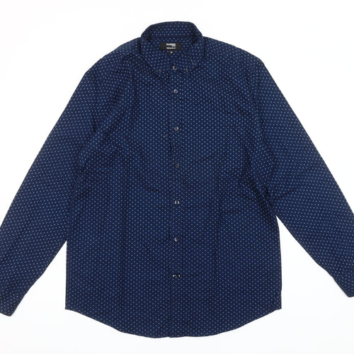 Dunnes Stores Men's Blue Regular Fit Long Sleeve Cotton Button-Up Shirt M 38-40"