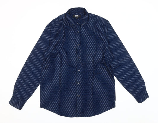 Front view of Dunnes Men's Blue Regular Fit Long Sleeve Cotton Button-Up Shirt M 38-40"