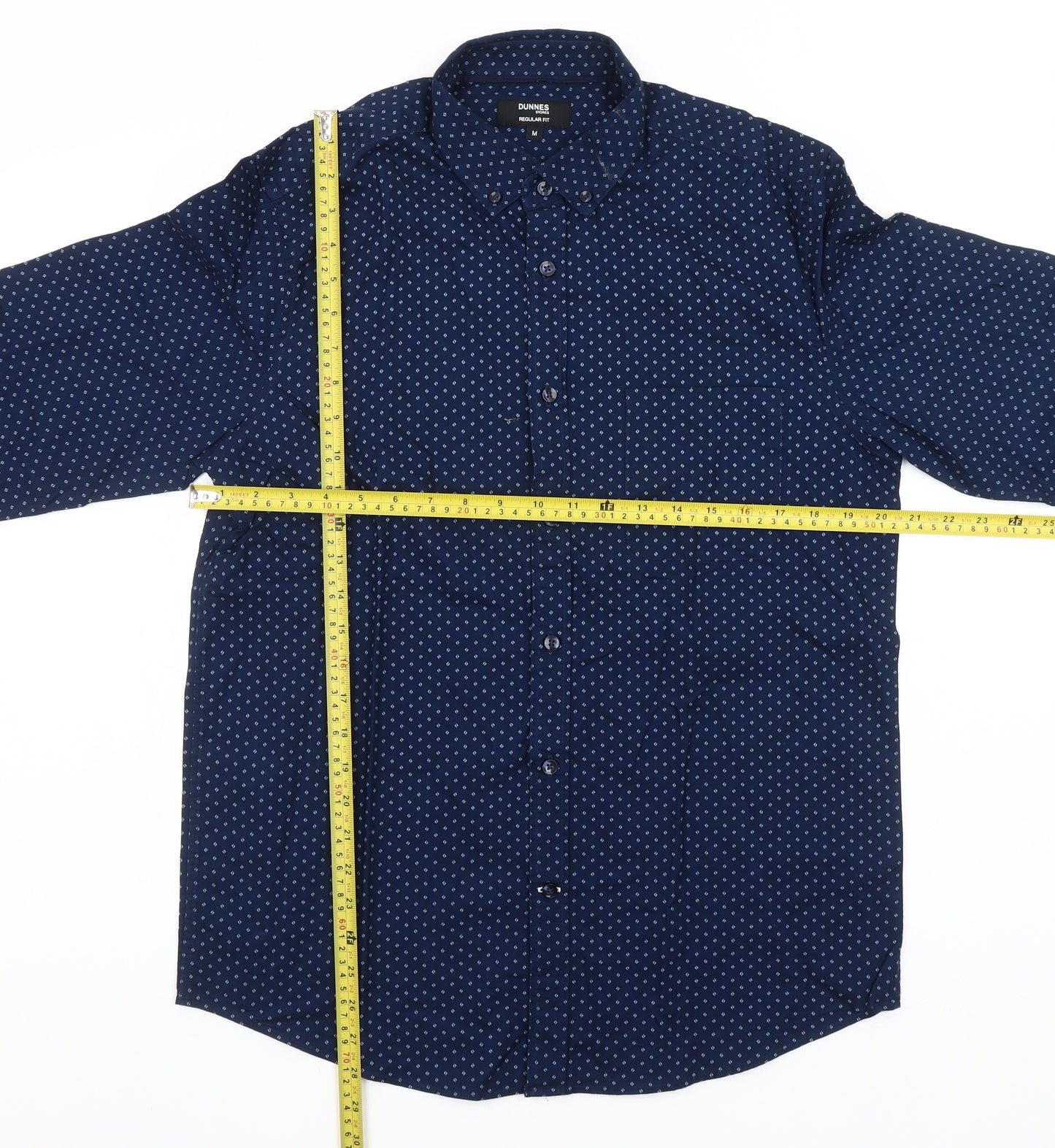 Dunnes Stores Men's Blue Regular Fit Long Sleeve Cotton Button-Up Shirt M 38-40"