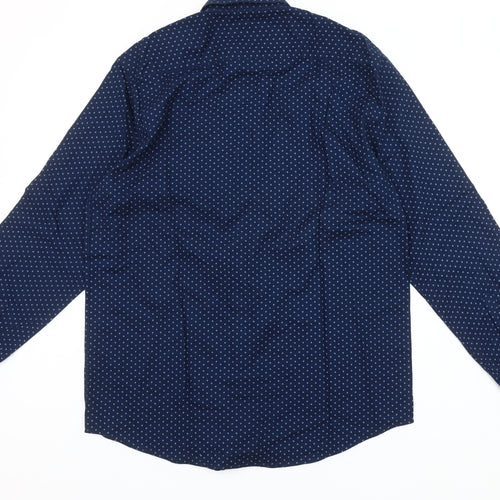 Dunnes Stores Men's Blue Regular Fit Long Sleeve Cotton Button-Up Shirt M 38-40"