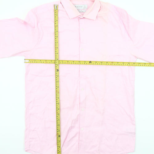 Primark Men's Pink Slim Fit Cotton Long Sleeve Button-Up Shirt 16 Collar