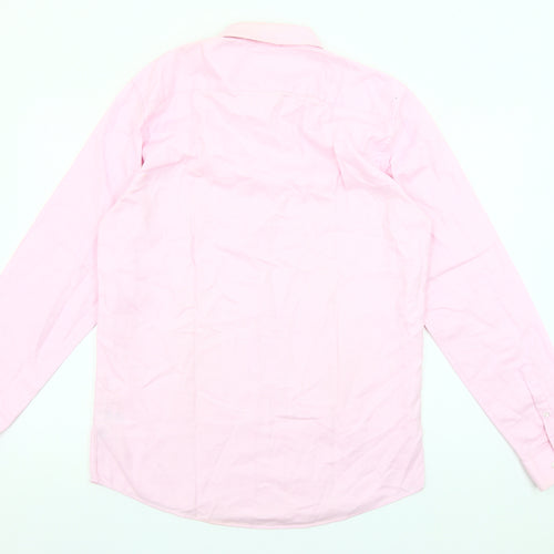 Primark Men's Pink Slim Fit Cotton Long Sleeve Button-Up Shirt 16 Collar