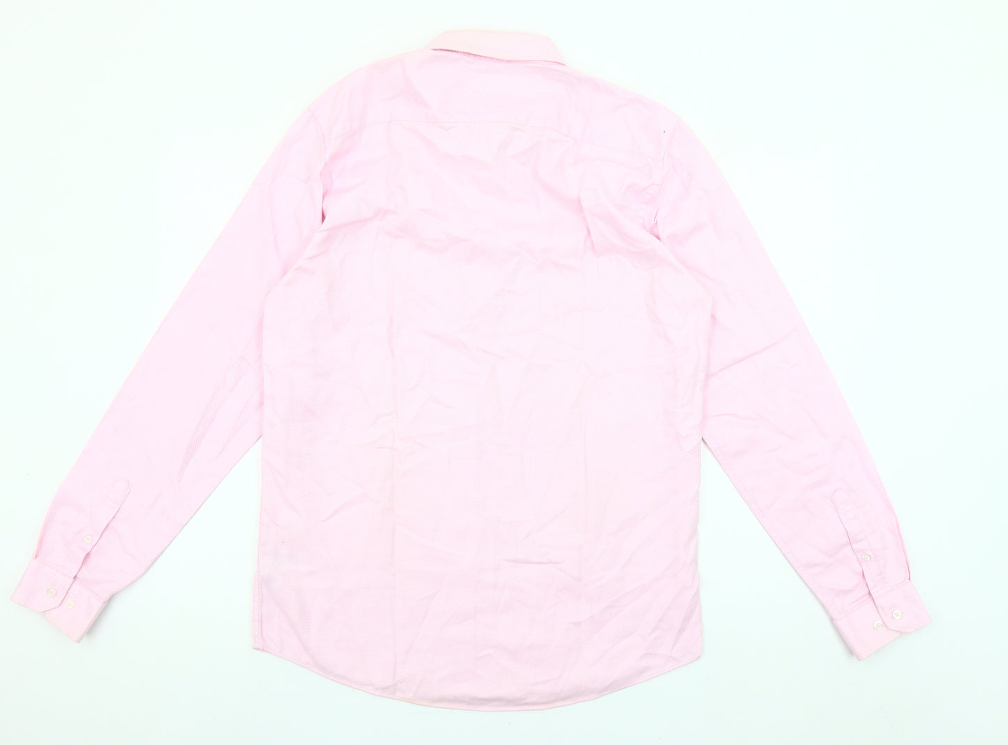 Primark Men's Pink Slim Fit Cotton Long Sleeve Button-Up Shirt 16 Collar