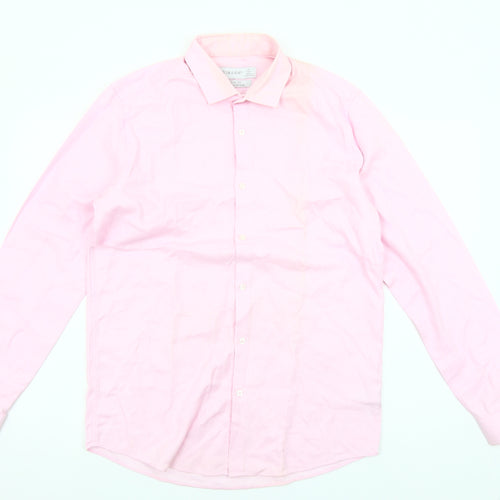 Primark Men's Pink Slim Fit Cotton Long Sleeve Button-Up Shirt 16 Collar