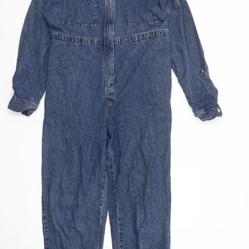 Denim Co Women Blue Denim Jumpsuit Size 16 Long Sleeve Zip Front