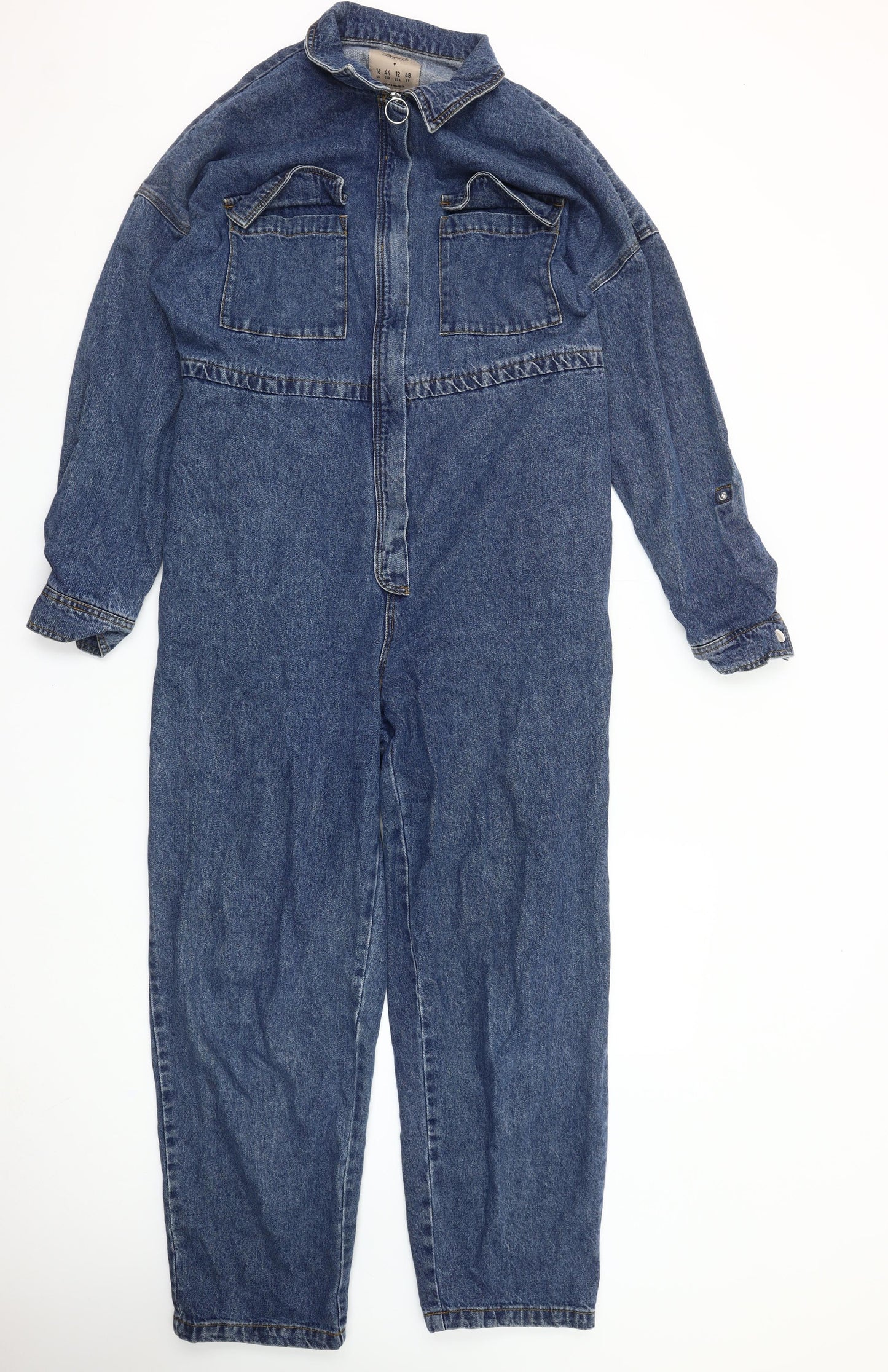Denim Co Women Blue Denim Jumpsuit Size 16 Long Sleeve Zip Front