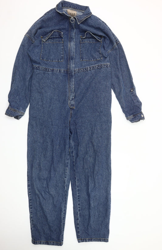 Denim Co Women Blue Denim Jumpsuit Size 16 Long Sleeve Zip Front