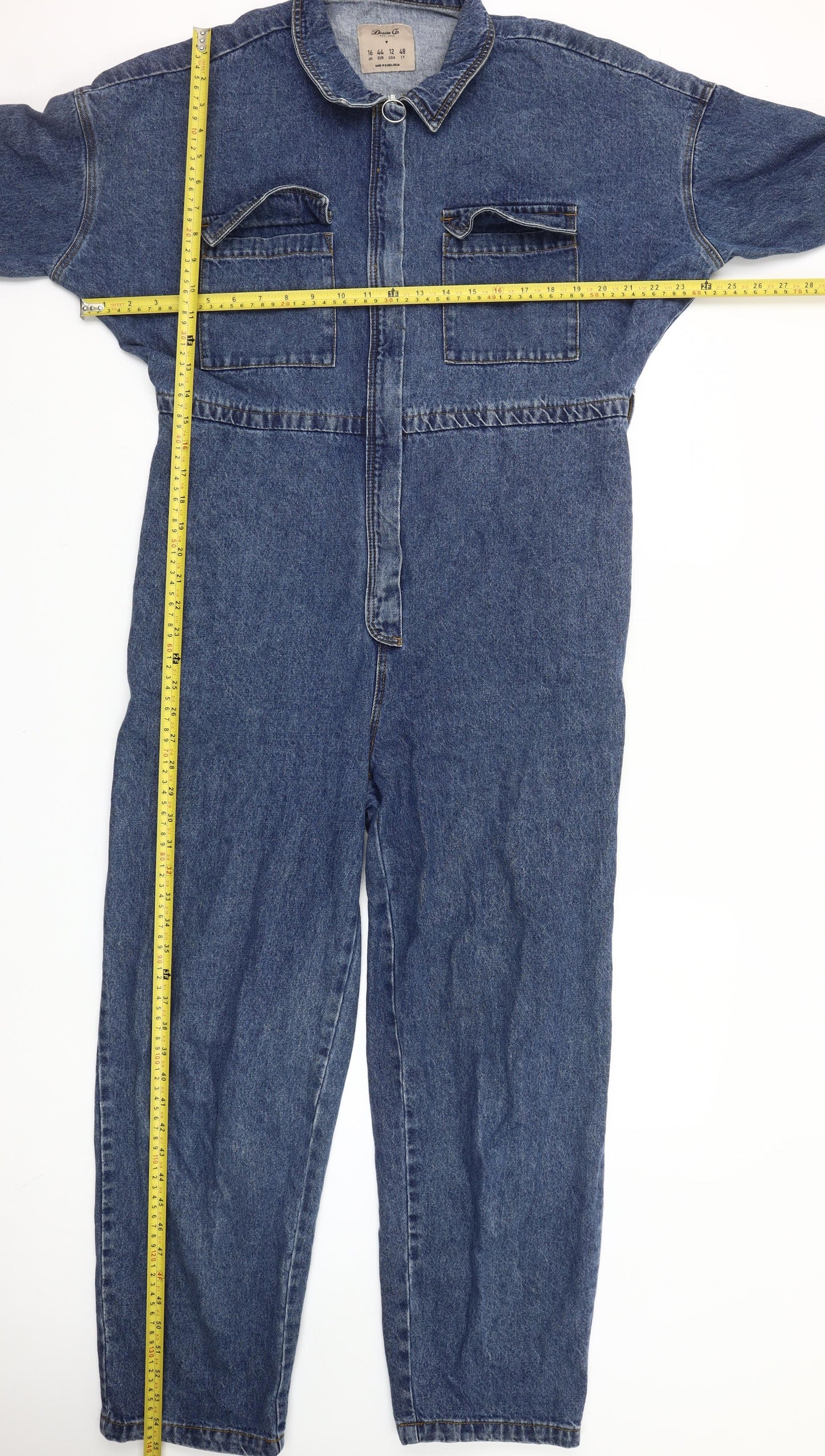 Denim Co Women Blue Denim Jumpsuit Size 16 Long Sleeve Zip Front